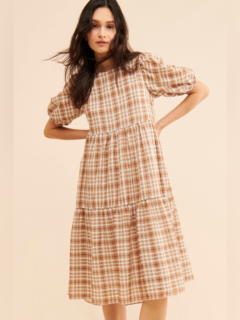 English Factory Plaid Midi Dress with Pockets